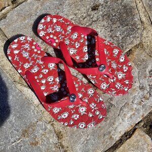 Coach Abbigail Floral Red Sandal Flip Flops Size 6